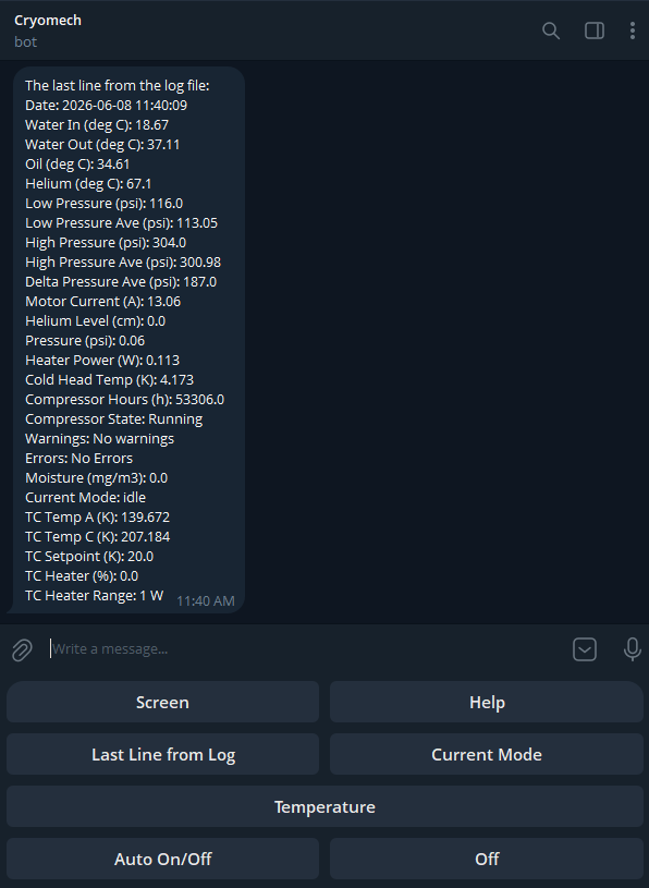 Cryomech Telegram bot